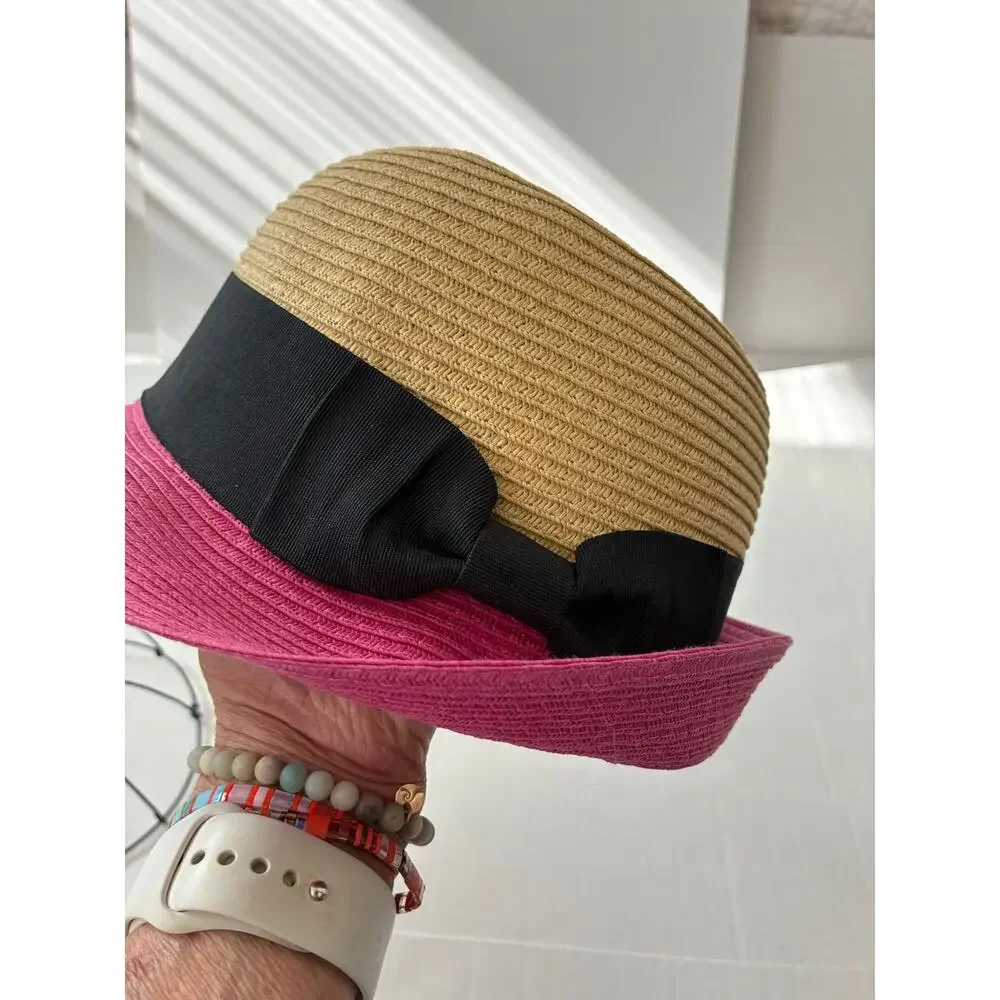 Lulu Guinness Womens Two-Tone Cloche Hat With Black Bow Accent